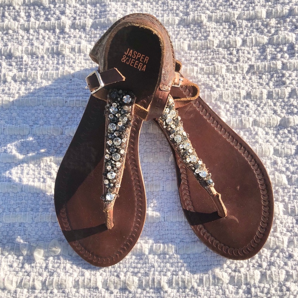 Jasper & Jeera Anthropologie Embellished Leather Thong Sandals - Picture 6 of 10